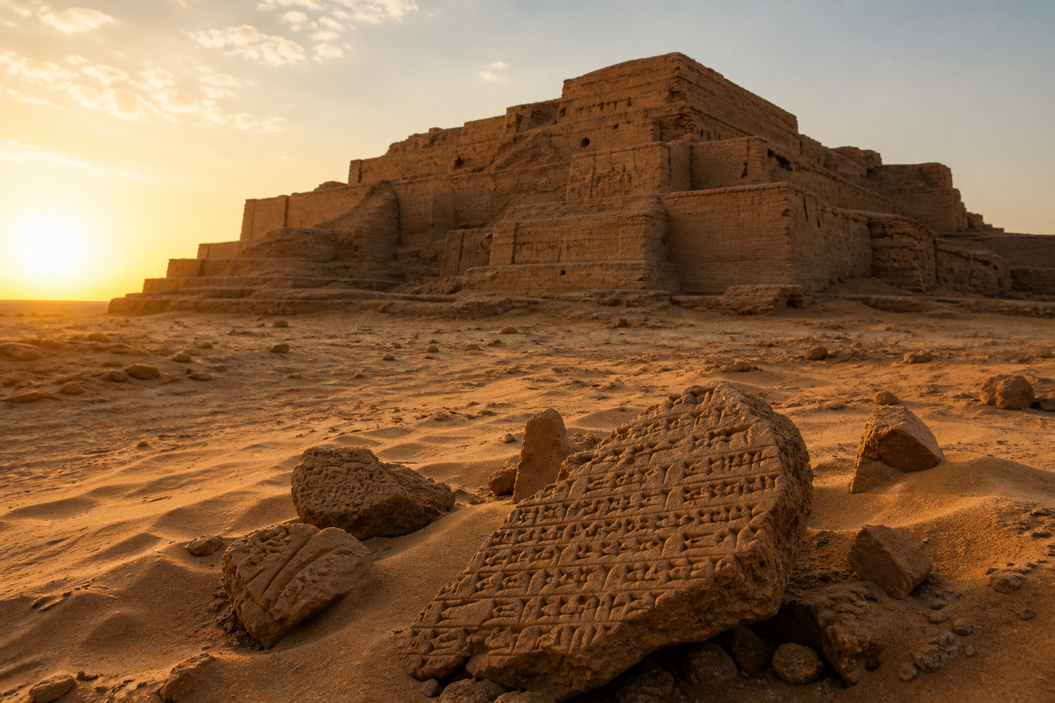 Dusk over a Mesopotamian marsh — the vault's Mesopotamia illustration standing in for the Eridu shrine